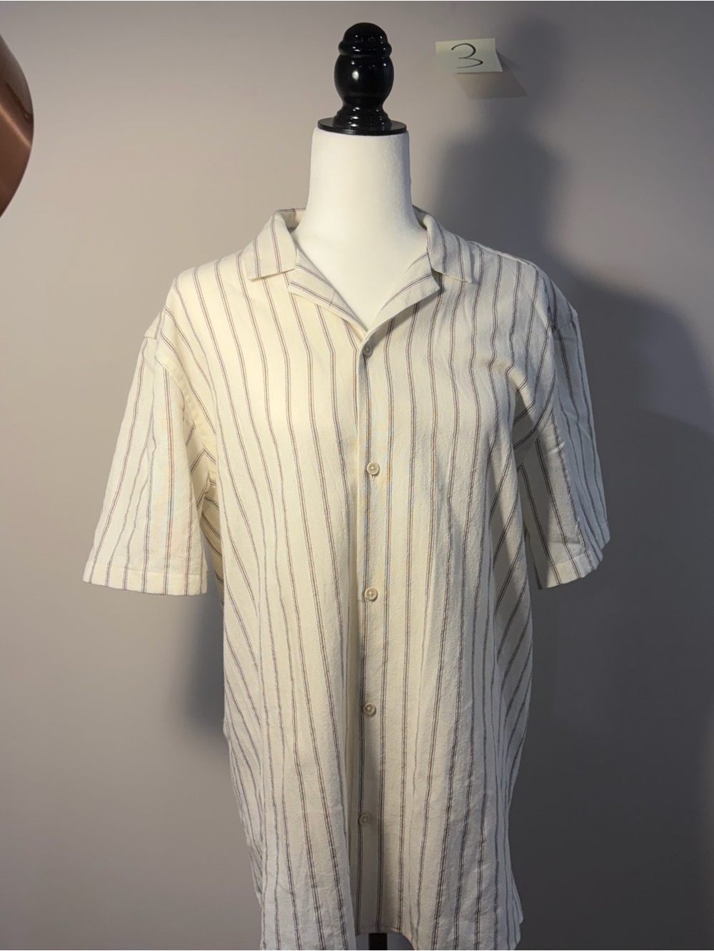 Zara Cream Short-Sleeve Striped Button-Down Shirt